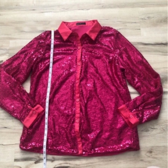 Vibrant Pink Fully Sequin Long Sleeve Blouse - Picture 4 of 8